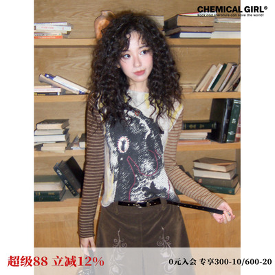 毛织打底印花长袖T恤女