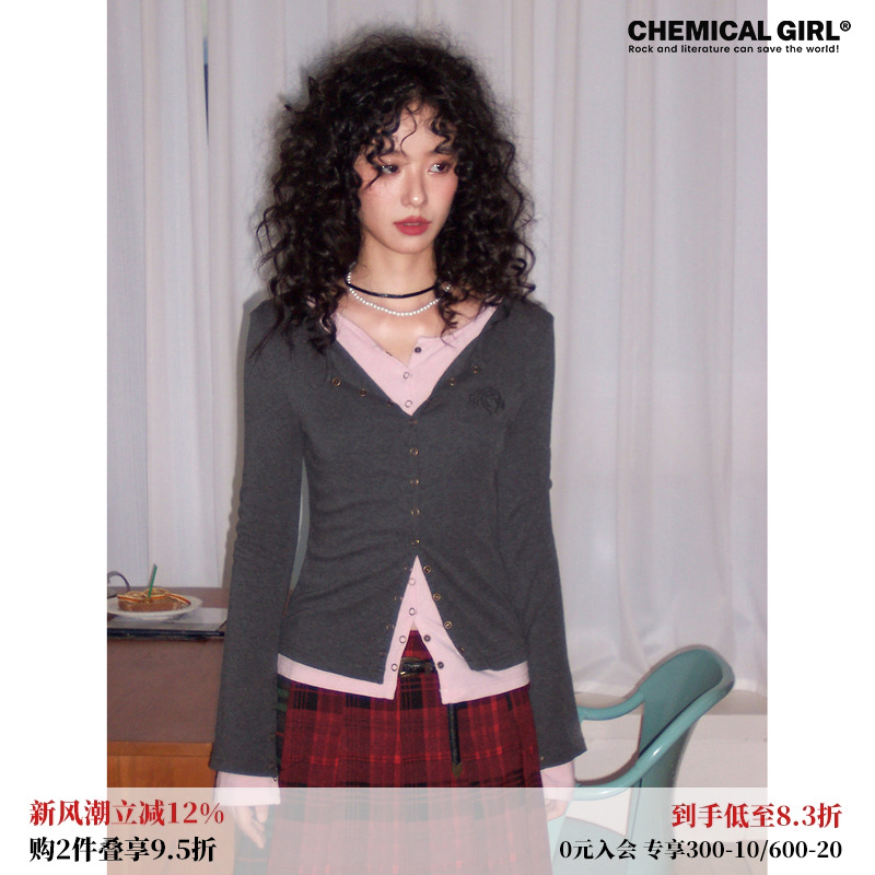 假两件绣花长袖打底T恤女