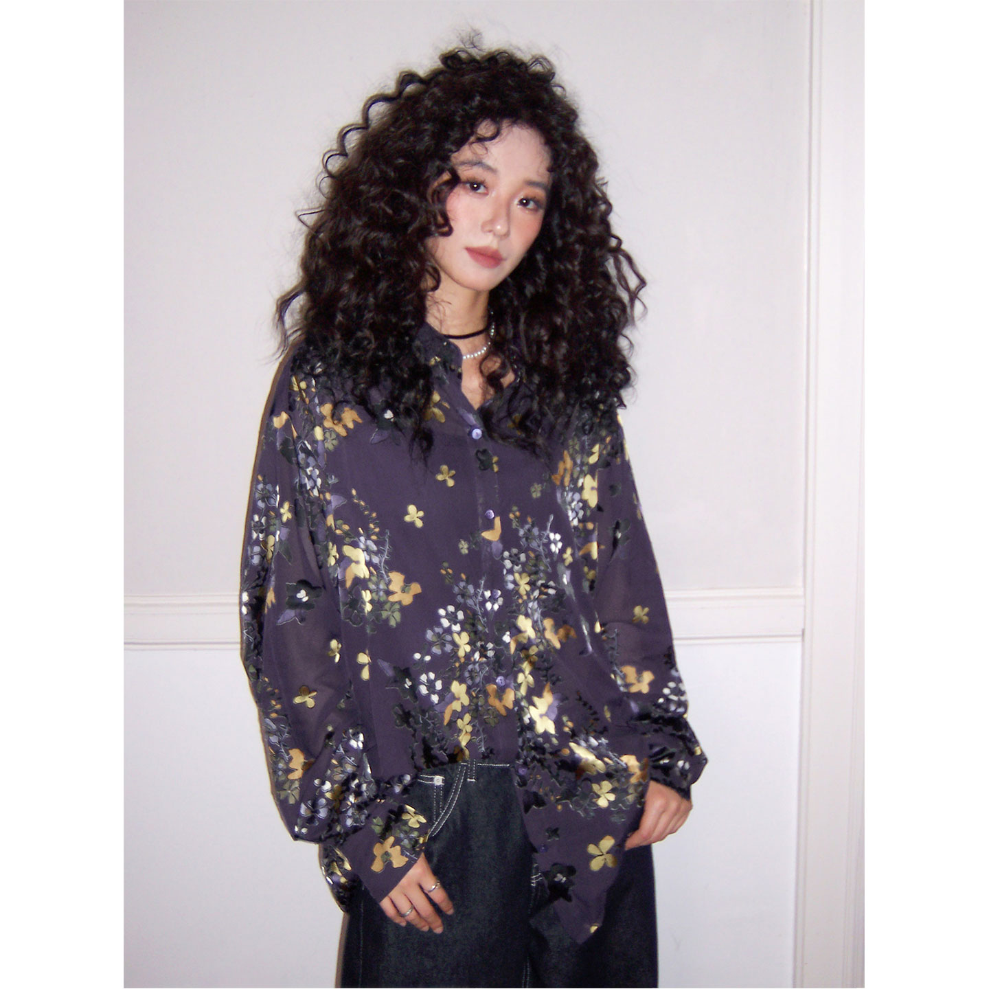 复古花卉长袖衬衫设计感上衣女