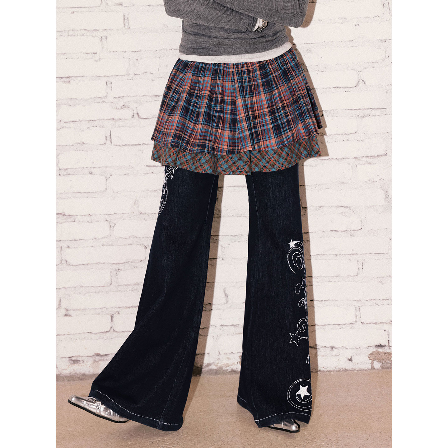 蓝紫格纹小众叠穿休闲屁帘半裙