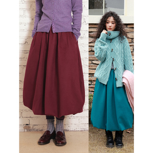 化学少女「绒绒旧时光」羊毛呢花苞半身长裙女秋冬百搭修饰腿型