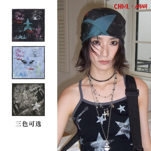 朋克风多色人像印花方巾丝巾女