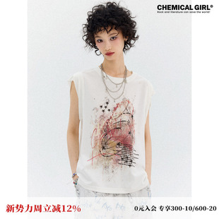背心女夏新品 化学少女 「航海指南」海盗天文印花宽松圆领无袖