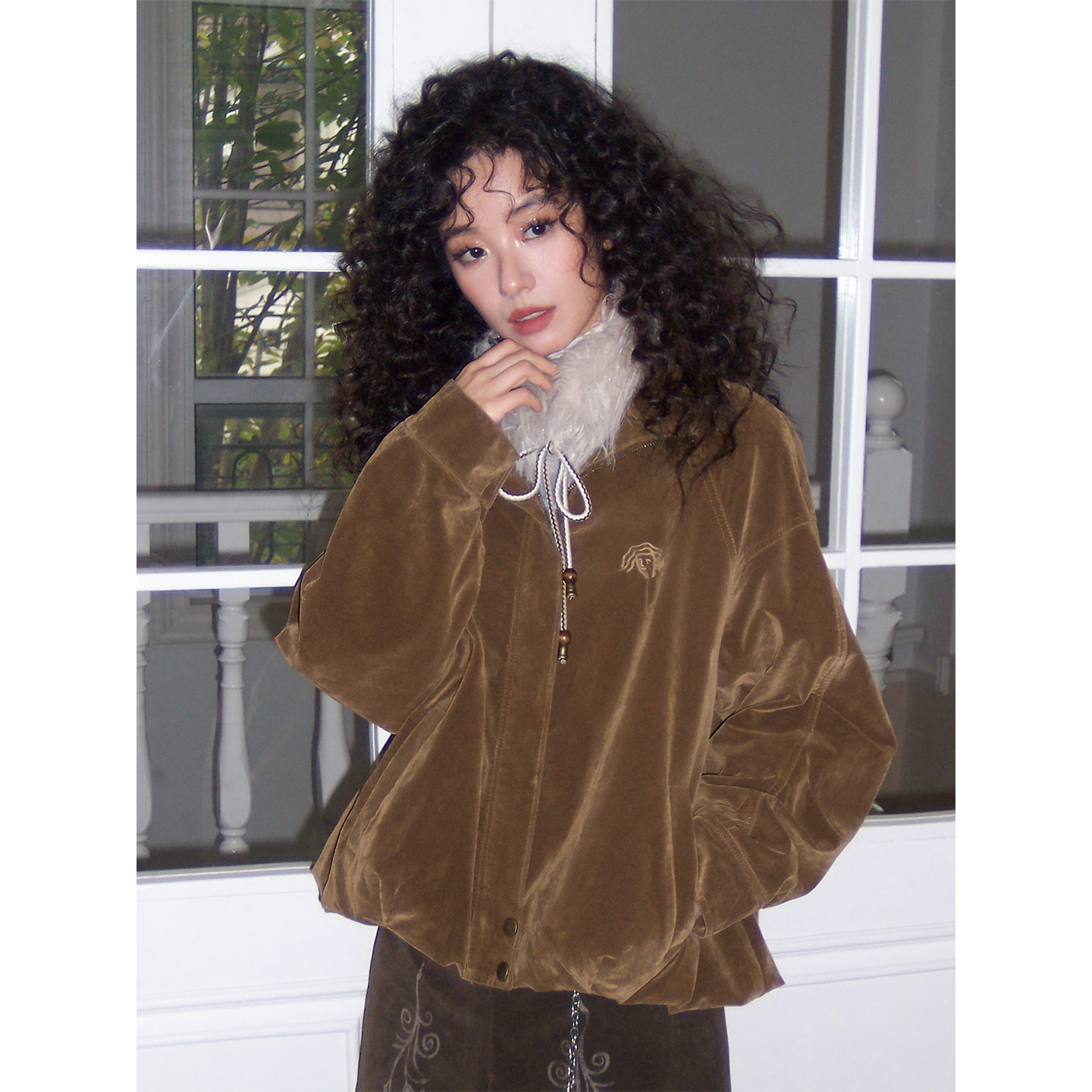 化学少女「风眠」花苞下摆可拆卸毛领麂皮绒里宽松夹克外套女冬季,女装/女士精品,短外套,淘宝优惠券,粉丝福利购,淘宝优惠卷