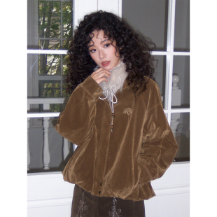 化学少女「风眠」花苞下摆可拆卸毛领麂皮绒里宽松夹克外套女冬季