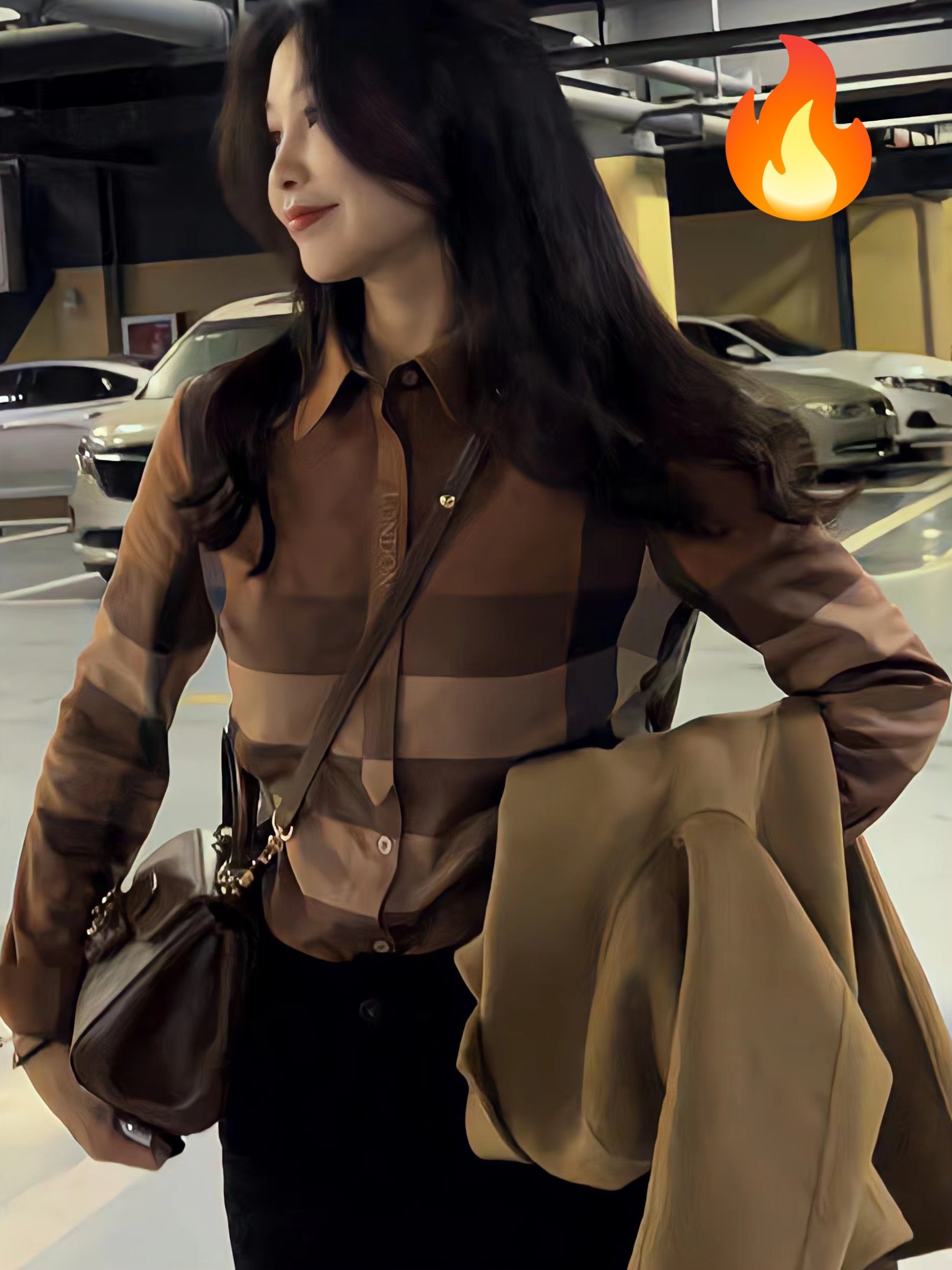 加绒衬衫女士2024秋冬加厚保暖时尚法式优雅格纹拼接印花格子上衣