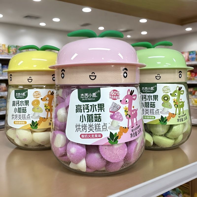 杰西小鹿高钙水果小蘑菇酸奶溶豆宝宝吃的入口即化儿童高钙零食