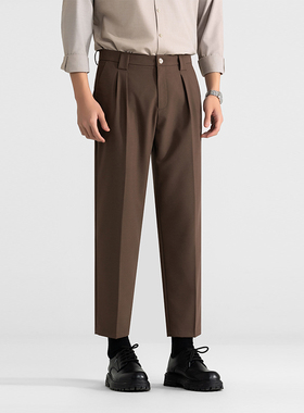 ONE STUDIO夏季极简风西裤男士休闲裤免烫直筒垂坠感九分西裤