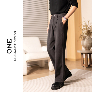 老钱风高级感毛呢直筒裤 宽松长裤 高腰直筒休闲裤 秋冬极简风男士