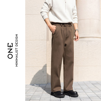 秋冬老钱风高级感男士直筒休闲裤时尚百搭宽松长裤极简风毛呢裤