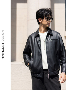秋冬复古极简风黑色皮衣男翻领夹克时尚短款外套机车风PU皮衣外套