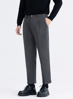 2025秋冬季加厚保暖毛呢裤休闲九分裤男柔顺抗皱免烫宽松休闲长裤