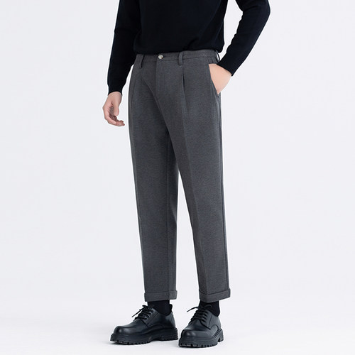 秋冬抗皱免烫保暖加厚毛呢休闲裤