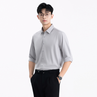 男士 韩版 修身 冰丝夏季 商务正装 衬衫 帅气潮流五分中袖 免烫衬衣 短袖
