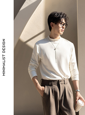 秋冬新款羊毛男士长袖T恤时尚百搭打底衫保暖内搭上衣男半高领