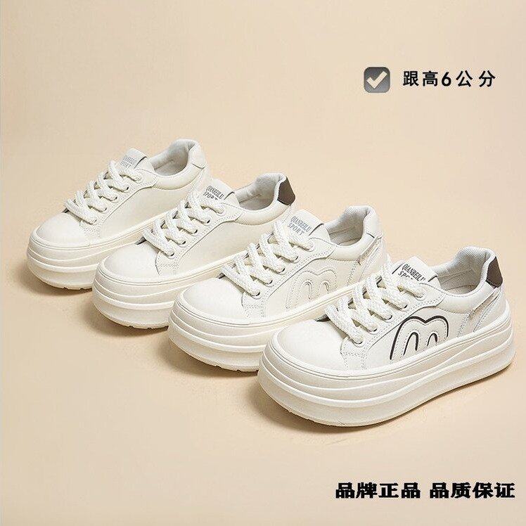 厚底内增高6cm女小白鞋面包鞋
