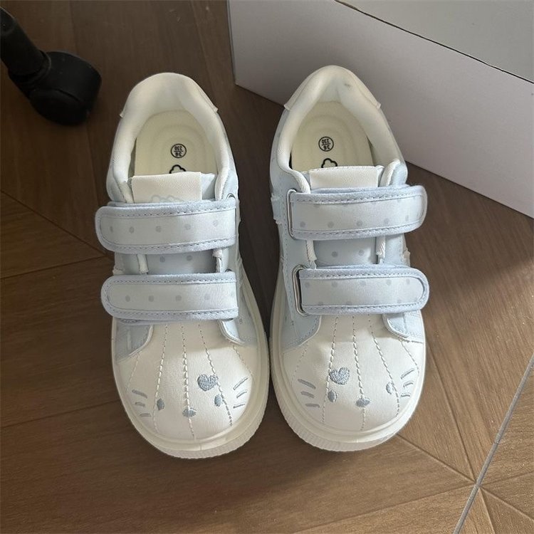 百搭厚底魔术贴小白帆布鞋女