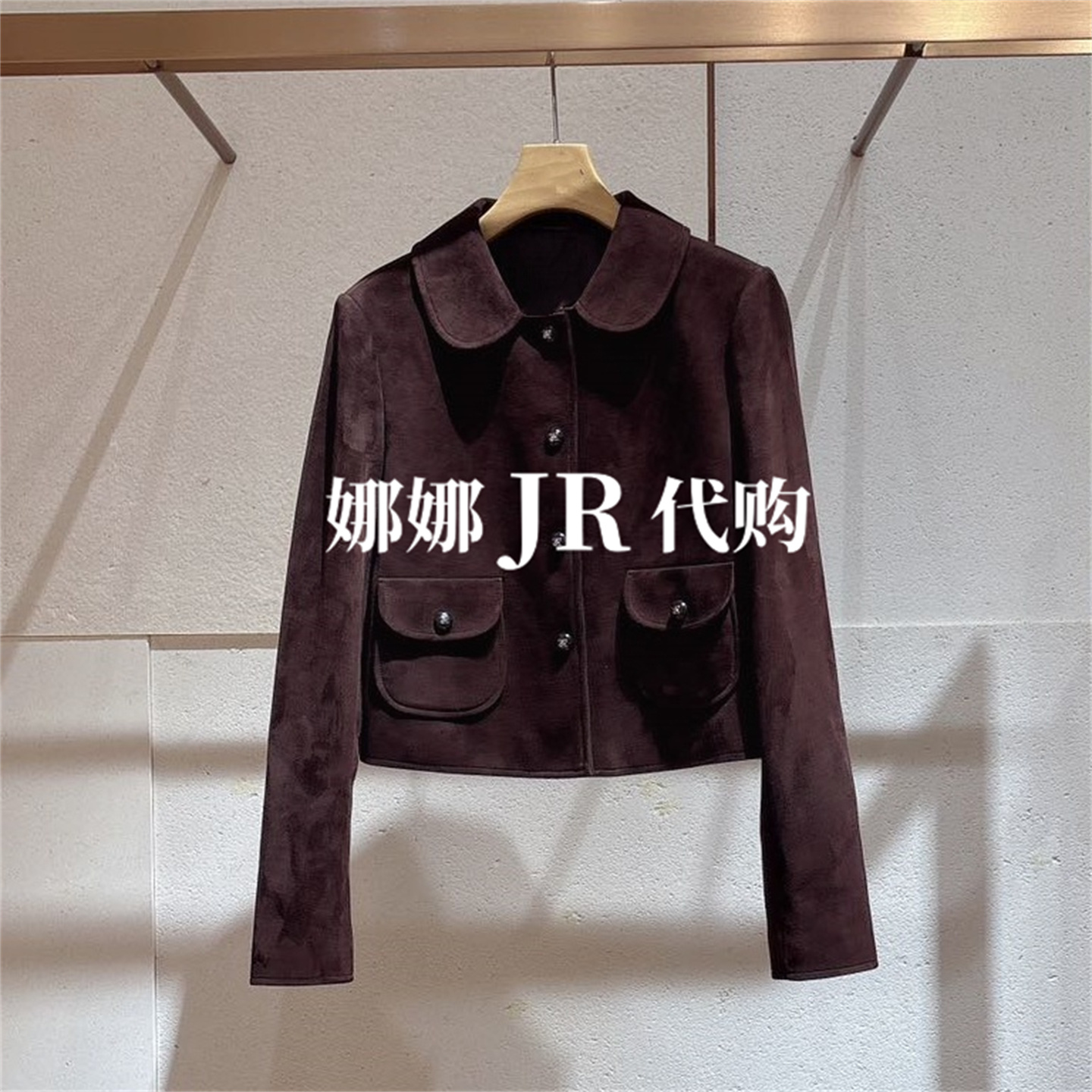 JR2025秋复古翻领绒面皮衣短外套