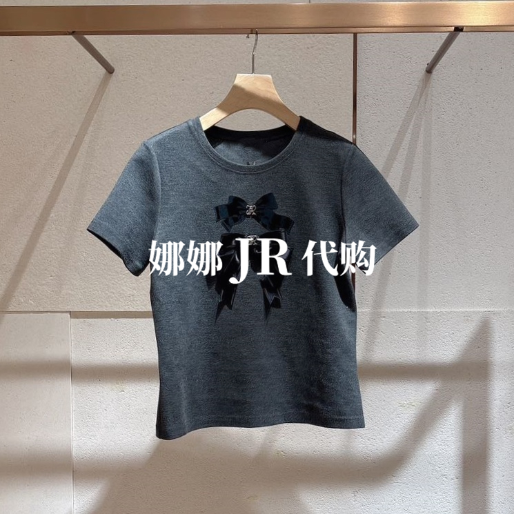 JR2025年秋季灰色短袖蝴蝶结T恤
