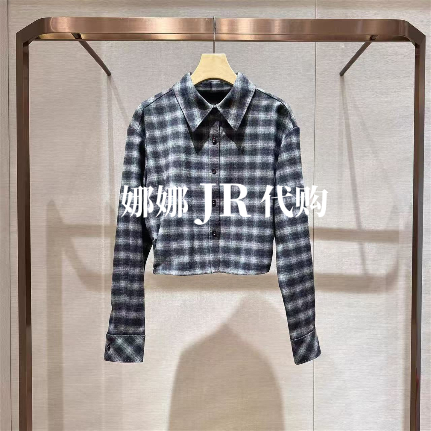 JR2025冬季格纹短款衬衫上衣女