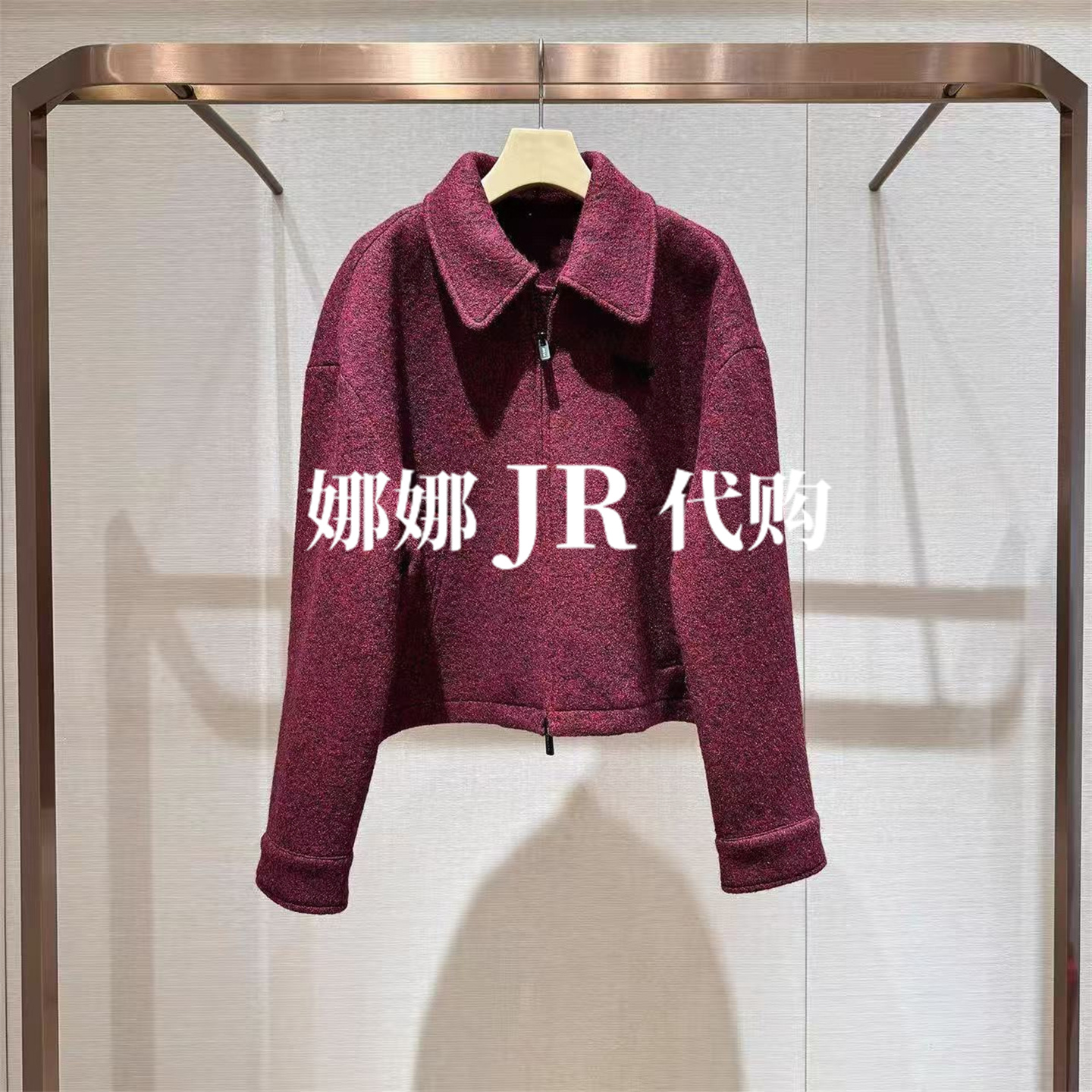 JR2025年冬蝴蝶结拉链款毛呢外套