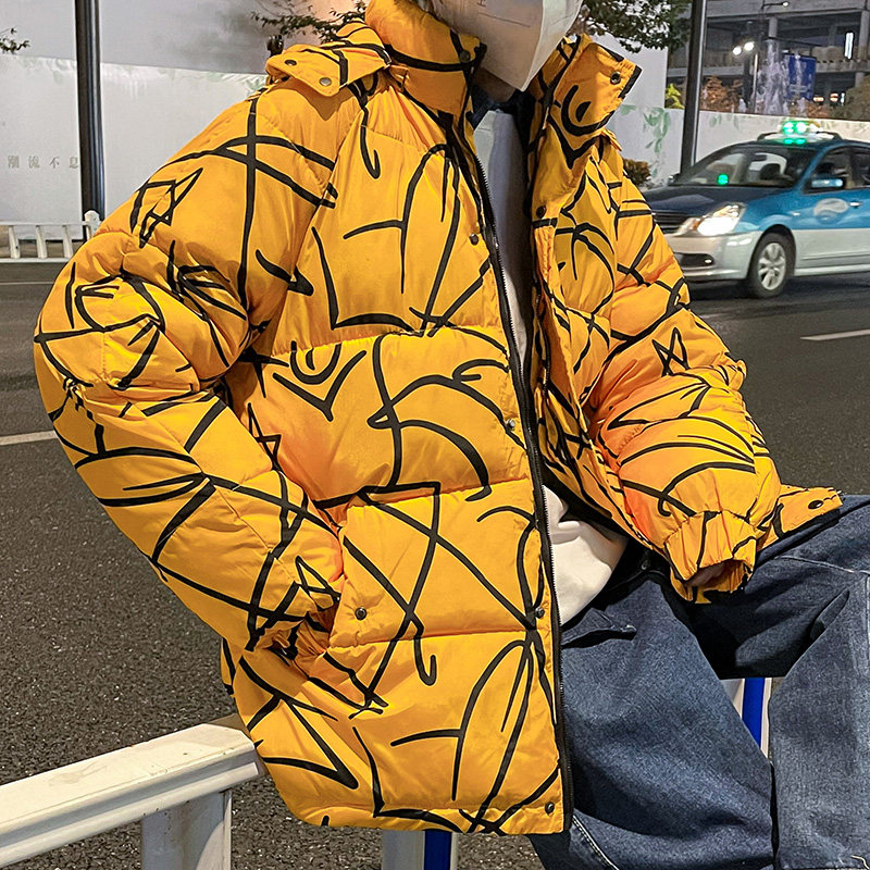 现货2023新款港风印花潮牌加厚男士休闲冬季连帽棉服外套8822-P65图片