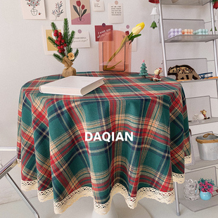 大千印象格子桌布复古野餐布拍照背景布餐桌布红色书桌圣诞节装 饰