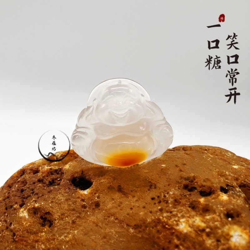 天然玛瑙玉髓弥勒佛一口糖吊坠笑口常开佛公挂件男女款玉石挂件