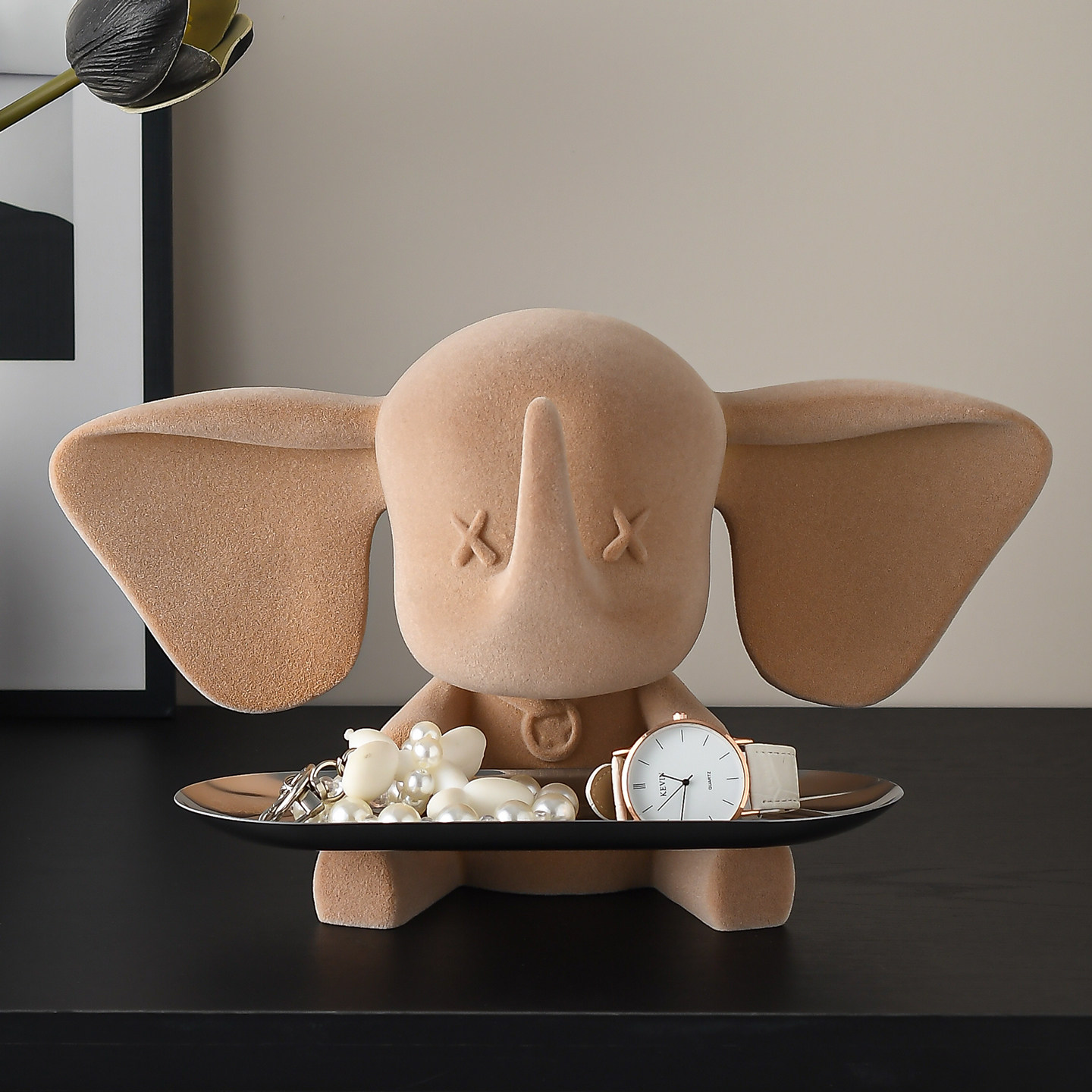 简约现代小飞象大象钥匙收纳托盘桌面摆件玄关装饰品托盘创意家居