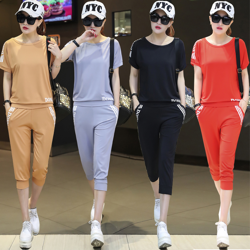 2017 Summer new Korean Edition Sports suit Women's wear Large Short sleeved Cropped Trousers Casual Wear Easy Two piece setin the Women's clothing/Boutique , Set/Student uniforms/Work uniforms , Leisure sports suit  category - from Buy2taobao.com to provide professional Taobao agent buy service