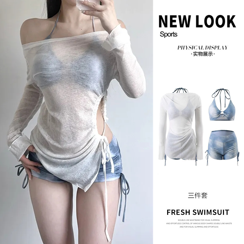 泳衣女大码胖MM分体三件套保守遮肉显瘦韩版ins风防晒罩衫高级感