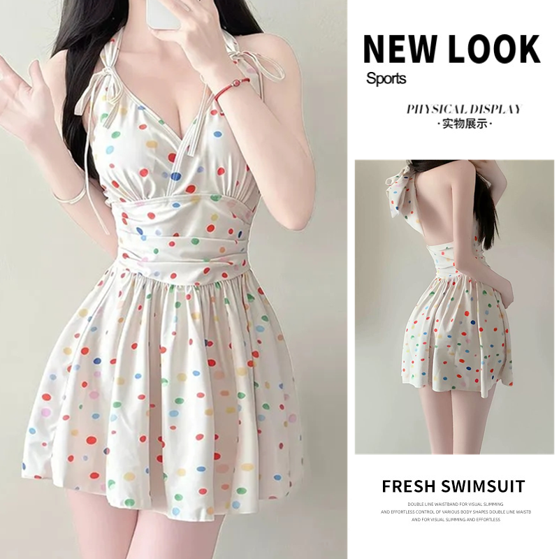 连体泳衣女保守显身材韩版ins风