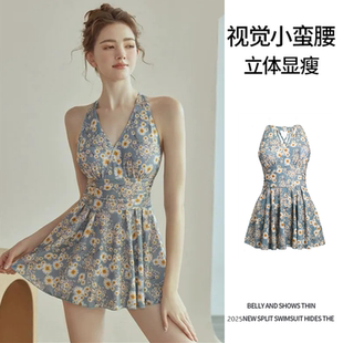 印花温泉度假高级感 ins风微胖MM时尚 泳衣女裙式 连体性感美背韩版