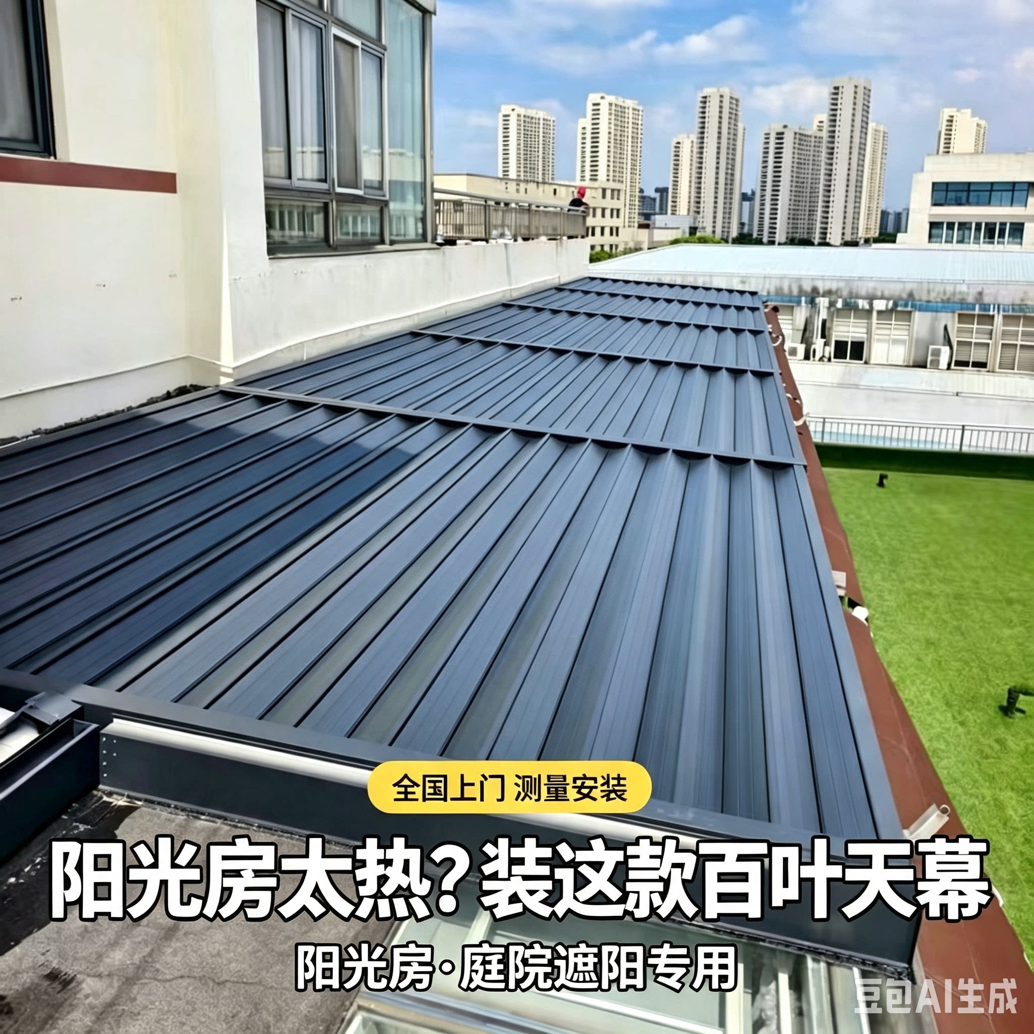 郑州阳光房电动遮阳顶帘 户外铝合金天幕玻璃顶隔热防晒定制