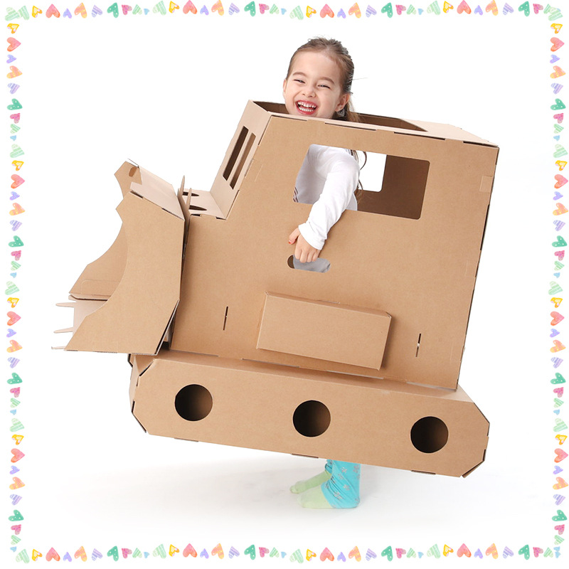 过家家玩具推土机儿童手工制作材料工程车可穿戴纸箱幼儿园区角