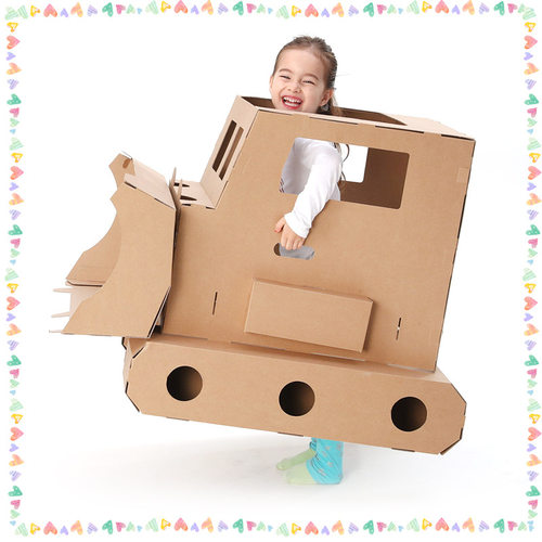 过家家玩具推土机儿童手工制作材料工程车可穿戴纸箱幼儿园区角