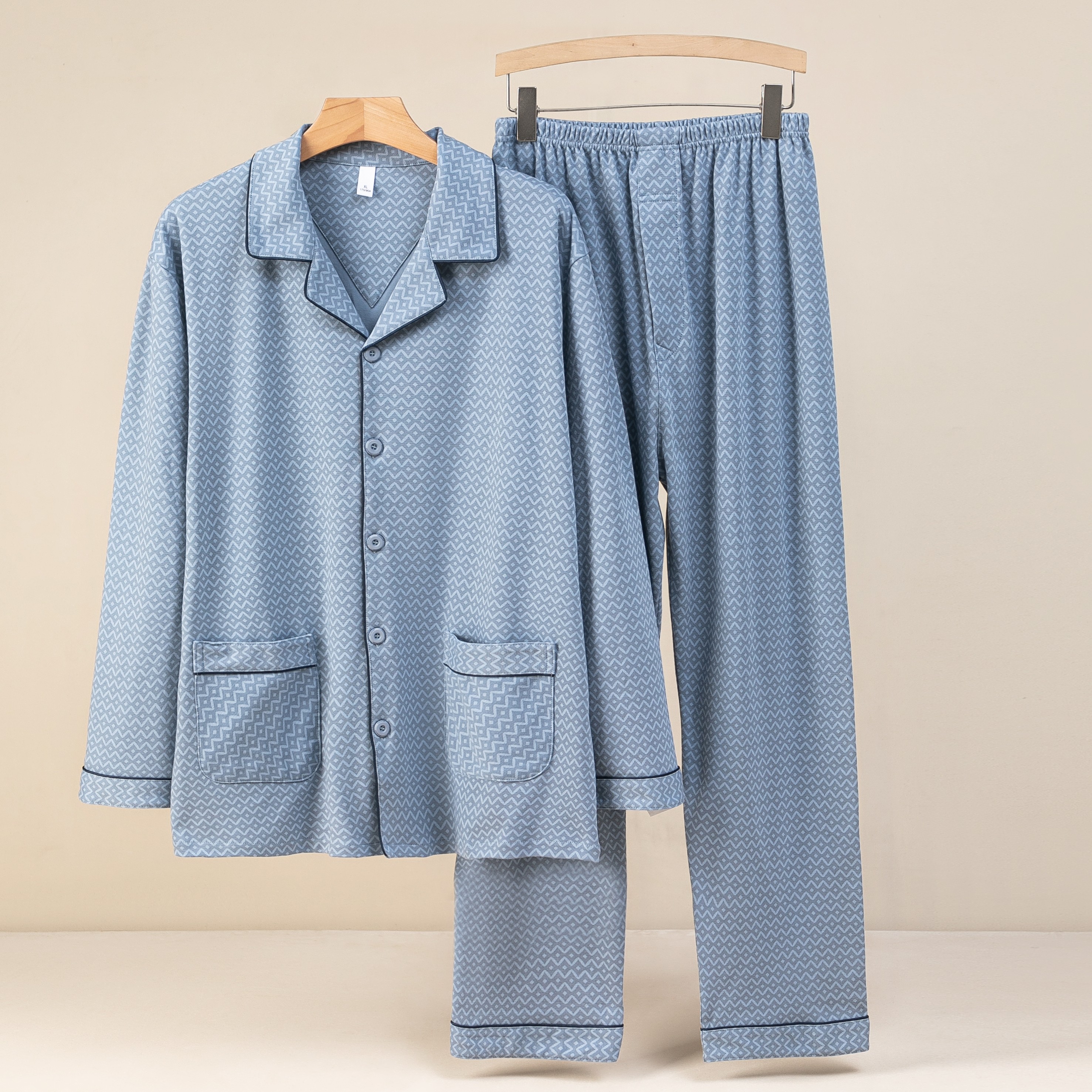 秋冬男士睡衣高档加厚款纯棉中老年全棉春秋季长袖门襟家居服套装