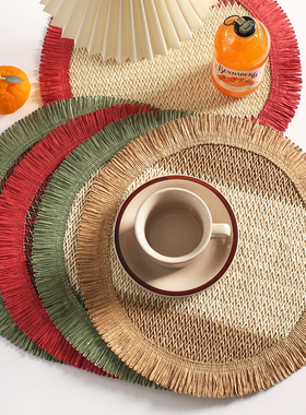 餐垫新款创意撞色黄麻纸防烫防滑餐桌垫子轻奢碗垫杯垫盘子垫2026