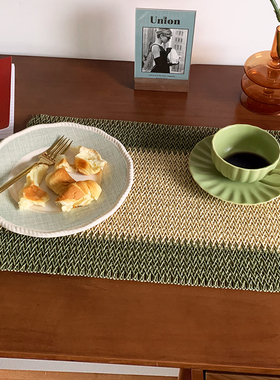 外贸黄麻混合编织餐垫隔热垫子创意复古拼色餐桌盘垫锅垫餐厅装饰