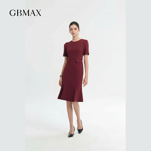 【夏季新品】GBMAX 2026新款圆领纯色短袖连衣裙收腰职业鱼尾裙女