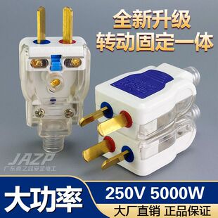 10A二角不带线半透明纯铜大功率2脚插头两脚可转动插头 大功率