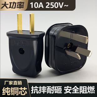 大功率【通用型】黑色一体纯铜防摔耐高温不带线二极三极家用插头