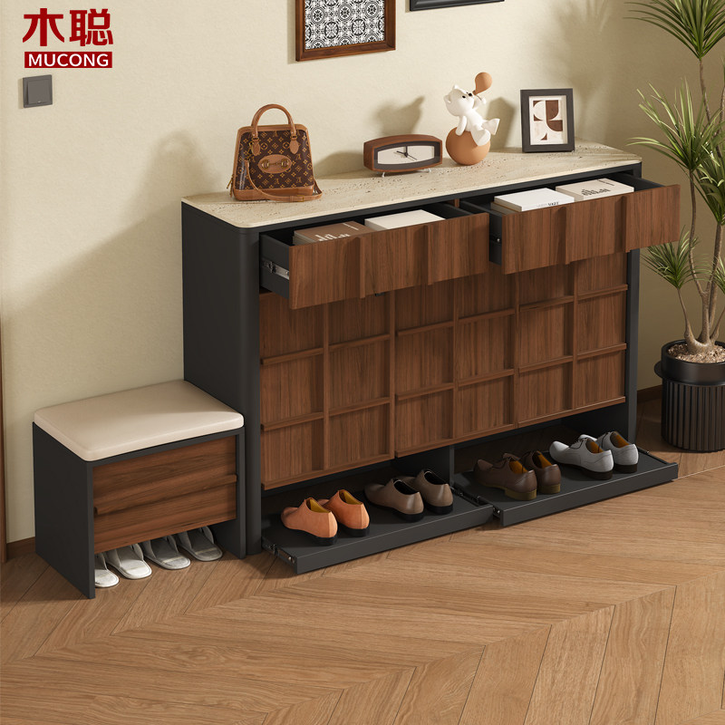 中古风实木鞋柜带指纹锁