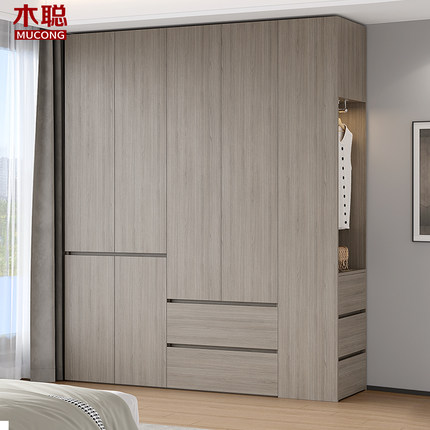意式简约组合衣柜一体靠墙大容量卧室家用出租房储物柜定制9A44