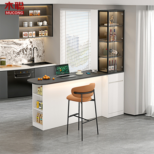 厨房吧台隔断柜储物家用G374 现代简约风餐桌餐边柜一体酒柜开放式