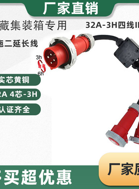 直销冷藏集装箱插头插座一分二延长线分线带线32A3H三相四线IP67
