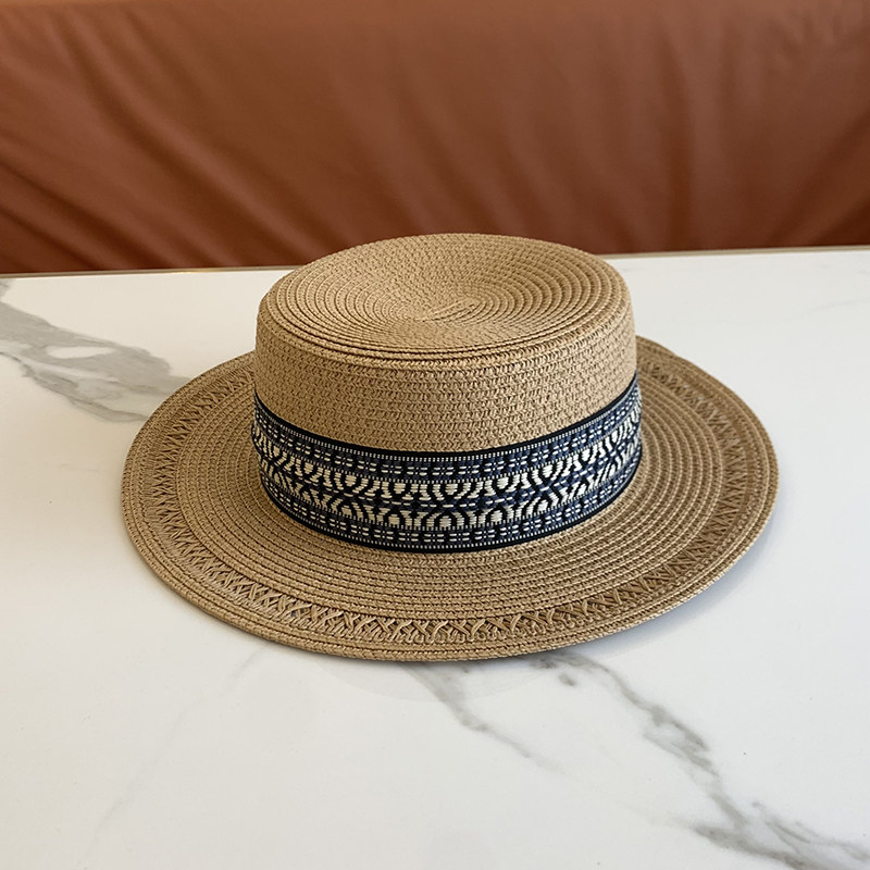 2cm宽檐帽子女礼帽夏季出游防晒遮阳帽草帽海边沙滩帽平顶新款
