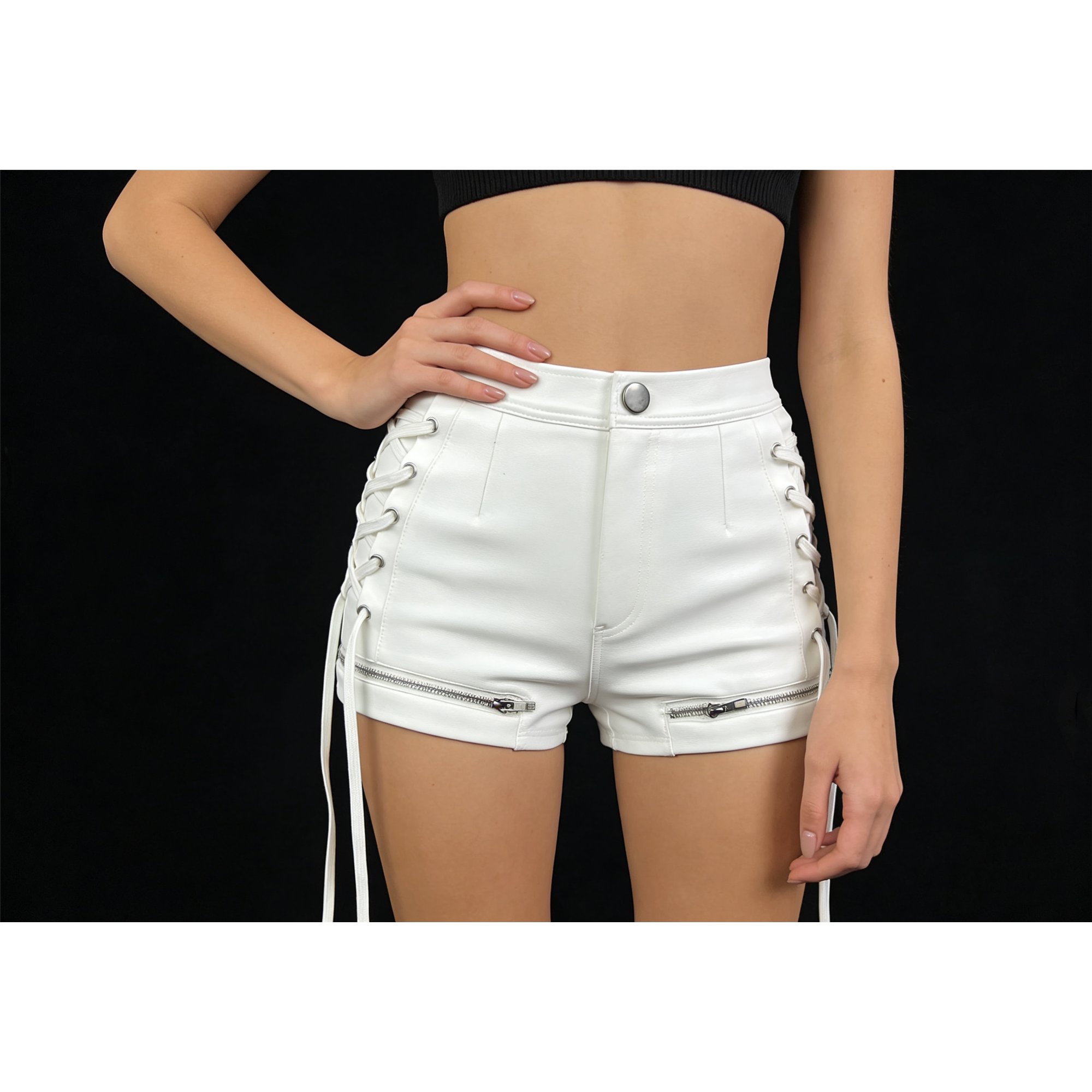 韩国女团新款辣妹白色绑带超短裤女高腰紧身包臀弹力显瘦性感热裤