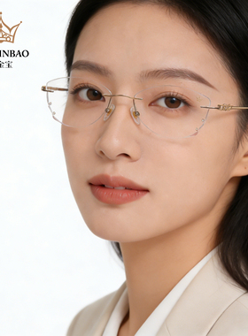 万金宝极简无框眼镜女玫瑰金轻量细架皇冠装饰气质近视可配MA5145