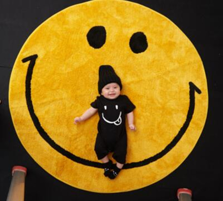 地毯圆形黄色笑脸可爱儿童宝宝拍照摄影地毯80直径 120直径可定制